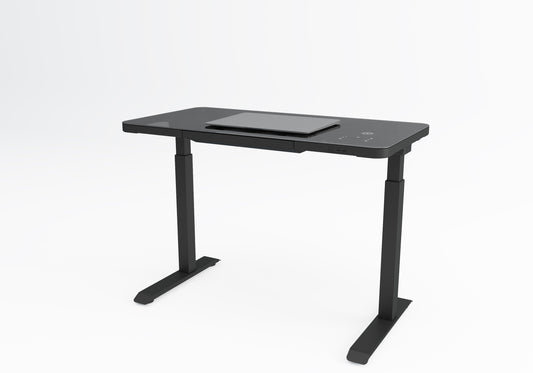 Home – Compact Smart Sit-Stand Desk with Glass Top & Integrated Drawer