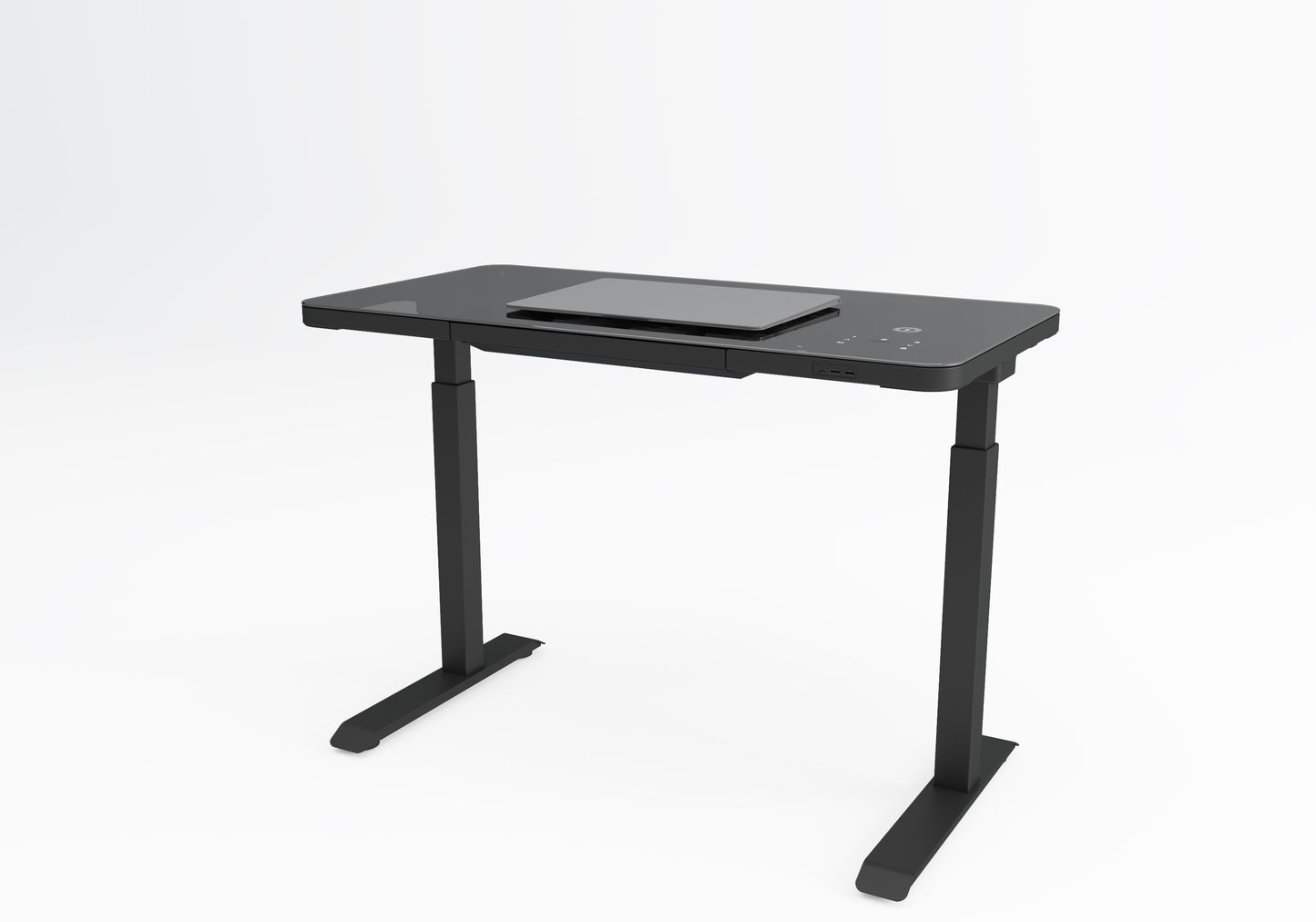 Home – Compact Smart Sit-Stand Desk with Glass Top & Integrated Drawer