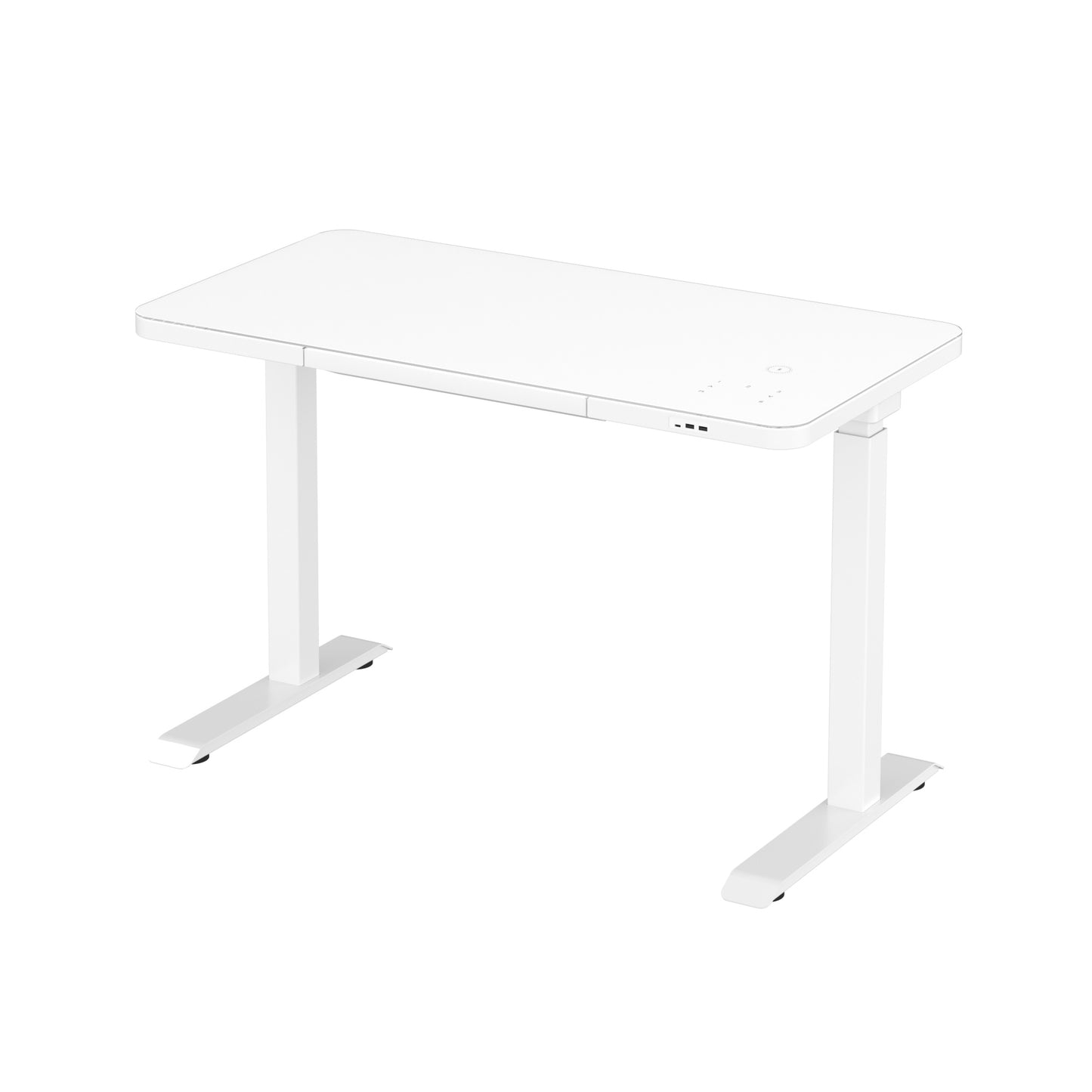 Home – Compact Smart Sit-Stand Desk with Glass Top & Integrated Drawer